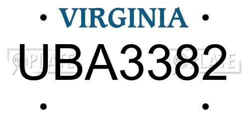 UBA3382 Virginia License Plate