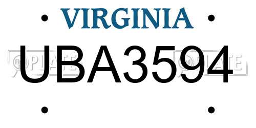 UBA3594 Virginia License Plate