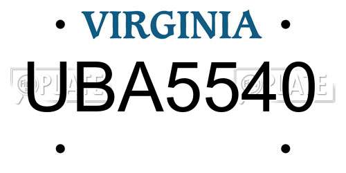 UBA5540 Virginia License Plate