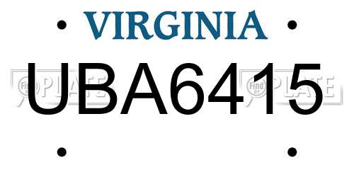 UBA6415 Virginia License Plate