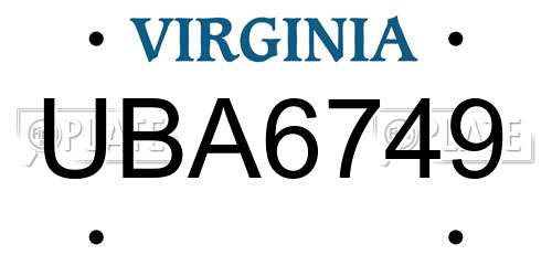 UBA6749 Virginia License Plate