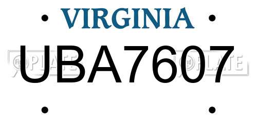 UBA7607 Virginia License Plate