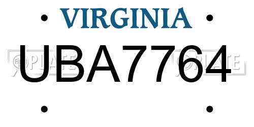 UBA7764 Virginia License Plate