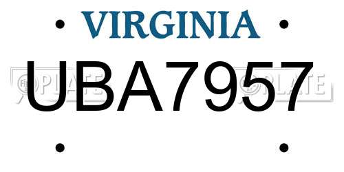 UBA7957 Virginia License Plate
