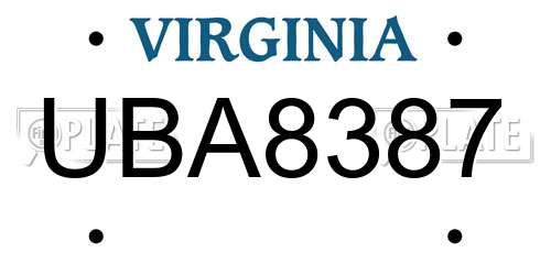 UBA8387 Virginia License Plate