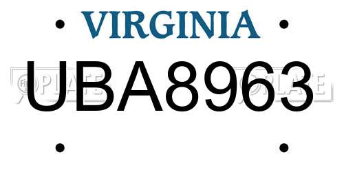 UBA8963 Virginia License Plate
