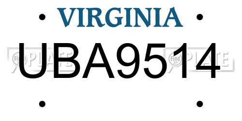 UBA9514 Virginia License Plate