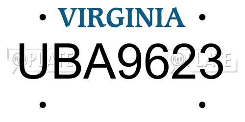UBA9623 Virginia License Plate