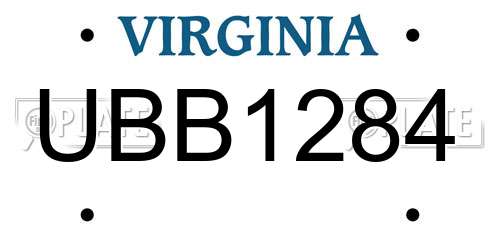 UBB1284 Virginia License Plate