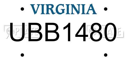 UBB1480 Virginia License Plate
