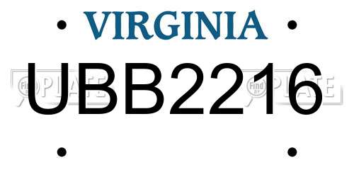 UBB2216 Virginia License Plate