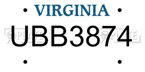 UBB3874 Virginia License Plate