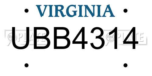 UBB4314 Virginia License Plate