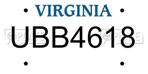 UBB4618 Virginia License Plate