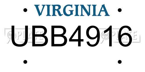 UBB4916 Virginia License Plate