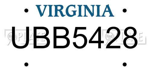 UBB5428 Virginia License Plate