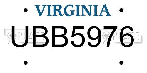 UBB5976 Virginia License Plate