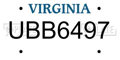 UBB6497 Virginia License Plate