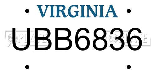 UBB6836 Virginia License Plate