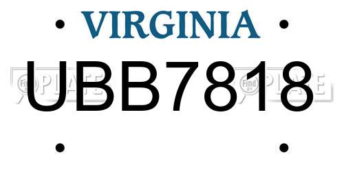 UBB7818 Virginia License Plate