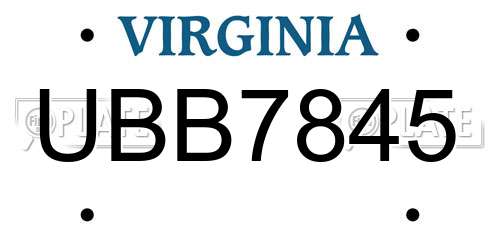 UBB7845 Virginia License Plate