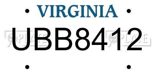 UBB8412 Virginia License Plate