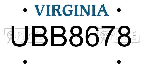 UBB8678 Virginia License Plate