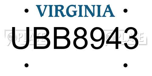 UBB8943 Virginia License Plate