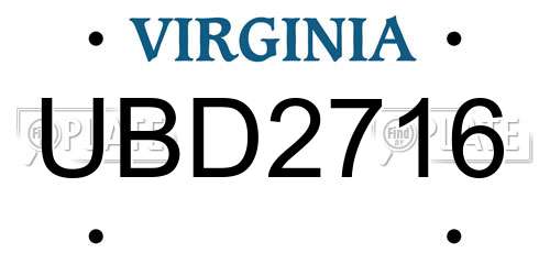UBD2716 Virginia License Plate