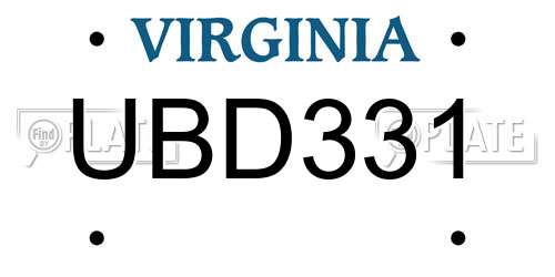 UBD331 Virginia License Plate