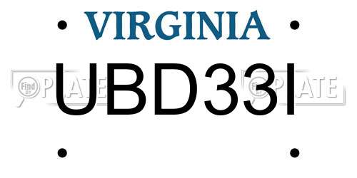 UBD33I Virginia License Plate
