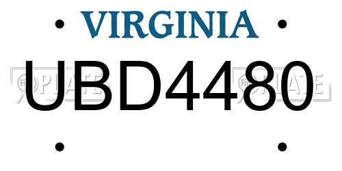 UBD4480 Virginia License Plate