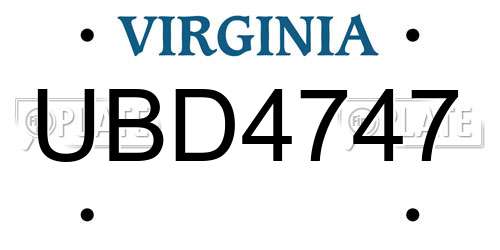 UBD4747 Virginia License Plate