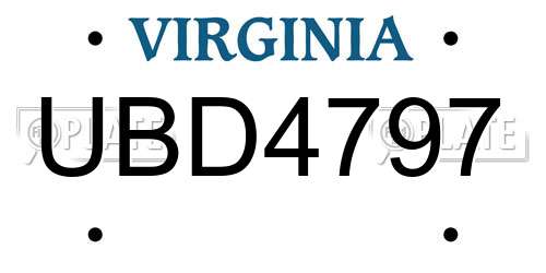 UBD4797 Virginia License Plate