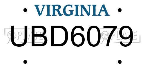 UBD6079 Virginia License Plate