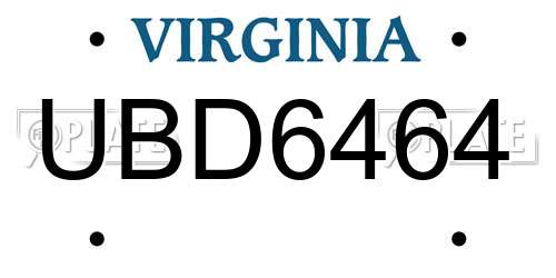 UBD6464 Virginia License Plate