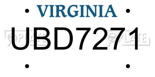 UBD7271 Virginia License Plate