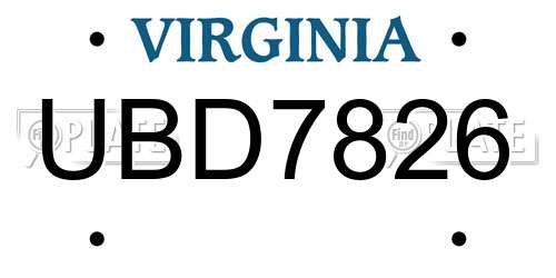 UBD7826 Virginia License Plate