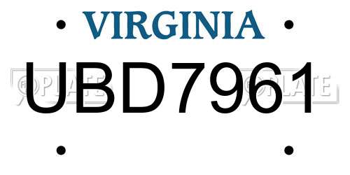 UBD7961 Virginia License Plate