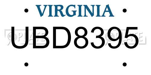 UBD8395 Virginia License Plate