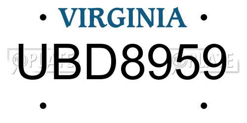 UBD8959 Virginia License Plate