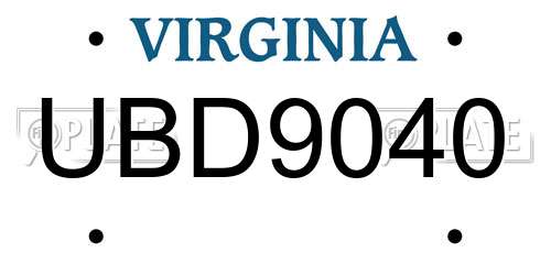 UBD9040 Virginia License Plate