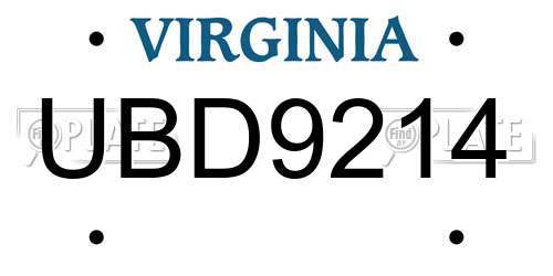 UBD9214 Virginia License Plate