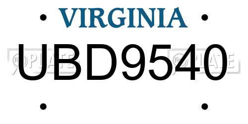 UBD9540 Virginia License Plate
