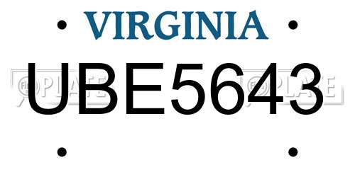 UBE5643 Virginia License Plate
