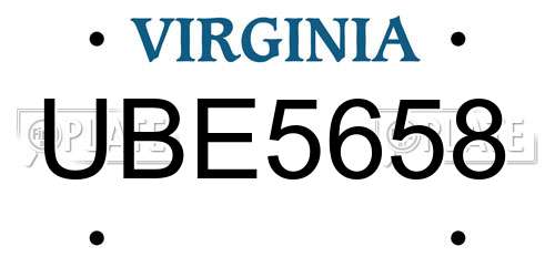 UBE5658 Virginia License Plate