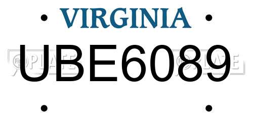 UBE6089 Virginia License Plate