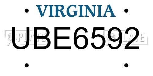 UBE6592 Virginia License Plate