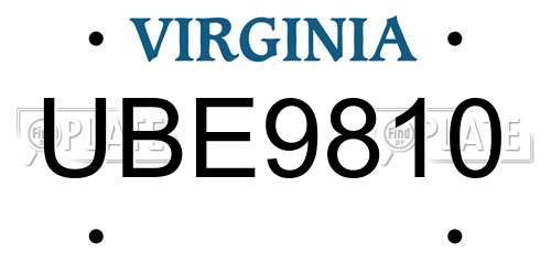 UBE9810 Virginia License Plate