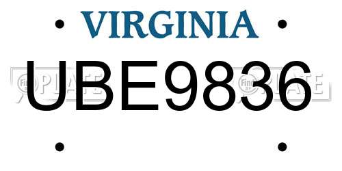 UBE9836 Virginia License Plate